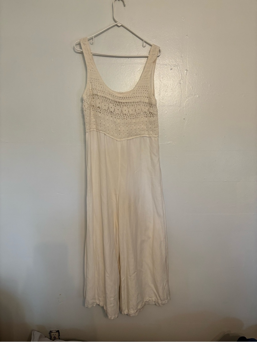 Crochet Yoke Cream Maxi jumpsuit